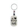 LLAVERO DÍA DE LA MADRE PERSONALIZADO EN ZAMAK BAÑO PLATA Y CUERO. MODELO EL AMOR DE MI VIDA MAMÁ