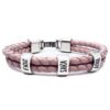 PULSERA PERSONALIZADA CON NOMBRES FABRICADA CON CUERO NACIONAL Y ZAMAK BAÑO PLATA. MODELO DOBLE ROSA