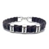 PULSERA PERSONALIZADA CON NOMBRES FABRICADA CON CUERO NACIONAL Y ZAMAK BAÑO PLATA. MODELO PLANO MARRÓN
