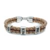 PULSERA PERSONALIZADA CON NOMBRES FABRICADA CON CUERO NACIONAL Y ZAMAK BAÑO PLATA. MODELO DOBLE BEIGE