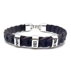 Pulsera Regalo Fin de Curso. Fabricada en Zamak Baño Plata y Cuero Español. Regalo Profe- Regalo Seño.
