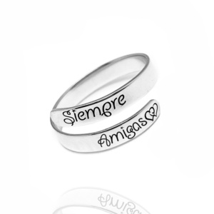 Anillo ajustable en plata de ley 925 para mujer | Grabado “SIEMPRE AMIGAS” | Joya personalizada de amistad, madre e hija o pareja | Regalo único cumpleaños, Día de la Madre