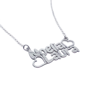 Collar Personalizado para Mujer con 2 Nombres – Plata de Ley 925/1000 – Hecho a Mano en Málaga – Colgante Exclusivo, Regalo Especial Día de la Madre y Navidad Modelo Doble Nombre NL + Cora