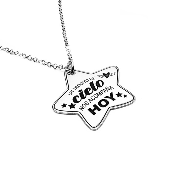 Colgante “Estrellas Un Trocito de Cielo” Personalizado en Plata 925 – Medida 25mm – Joya Artesanal Hecha en España – Regalo Original Mujer o Madre. Modelo: Estrella un Trocito de Cielo
