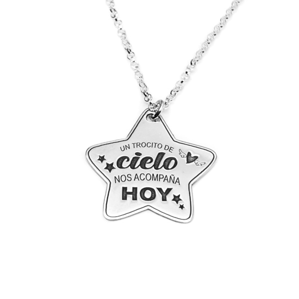 Colgante “Estrellas Un Trocito de Cielo” Personalizado en Plata 925 – Medida 25mm – Joya Artesanal Hecha en España – Regalo Original Mujer o Madre. Modelo: Estrella un Trocito de Cielo