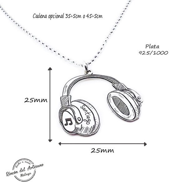 COLGANTE AURICULARES PERSONALIZADO CON NOMBRE – FABRICADO PLATA DE LEY 925 – HECHO A MANO EN ESPAÑA – JOYERÍA UNISEX – 25X25MM – REGALO ÚNICO – MODELO AURICULAR