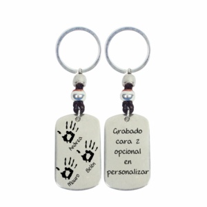 Llavero Personalizado de Zamak Baño Plata con Nombre y Huella – Regalo Grabado Artesanal – Hecho en Málaga – Llavero con Nombre para Papá, Mamá, Parejas. (1127-3 Huella)