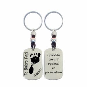 Llavero Personalizado de Zamak Baño Plata con Nombre y Huella – Regalo Grabado Artesanal – Hecho en Málaga – Llavero con Nombre para Papá, Parejas. Día del Padre. (Te Quiero Papi Huellas 1127)