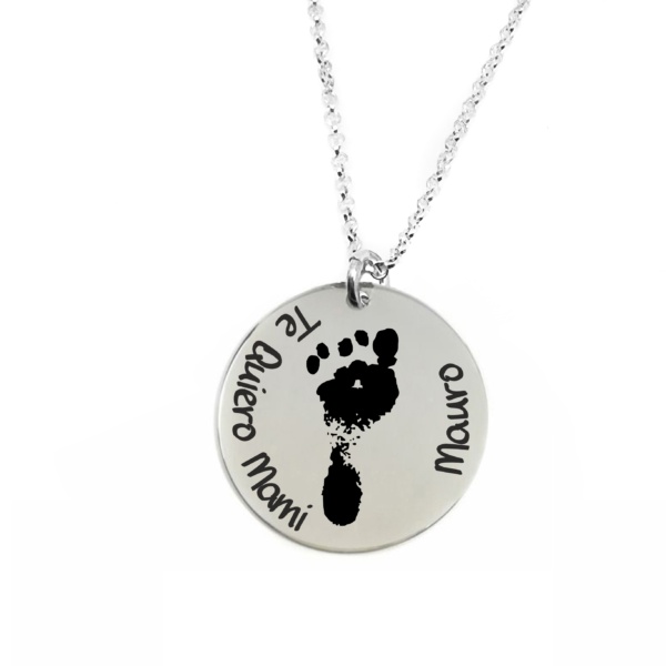 Collar Medalla Te Quiero Mami Plata de Ley 925 | Personalizado con Nombre y Huellas | Cadena de 35+5 cm o 45+5 cm | Grabado Cara Doble Opcional | Regalo Día de la Madre