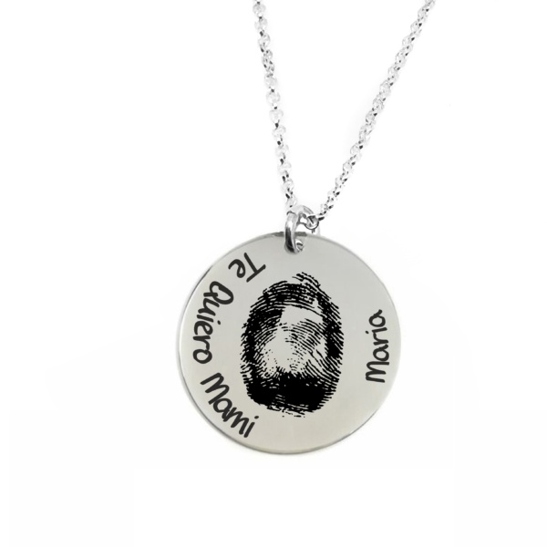 Collar Medalla Te Quiero Mami Plata de Ley 925 | Personalizado con Nombre y Huellas | Cadena de 35+5 cm o 45+5 cm | Grabado Cara Doble Opcional | Regalo Día de la Madre