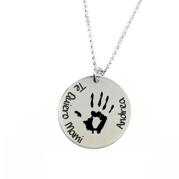 Collar Medalla Te Quiero Mami Plata de Ley 925 | Personalizado con Nombre y Huellas | Cadena de 35+5 cm o 45+5 cm | Grabado Cara Doble Opcional | Regalo Día de la Madre