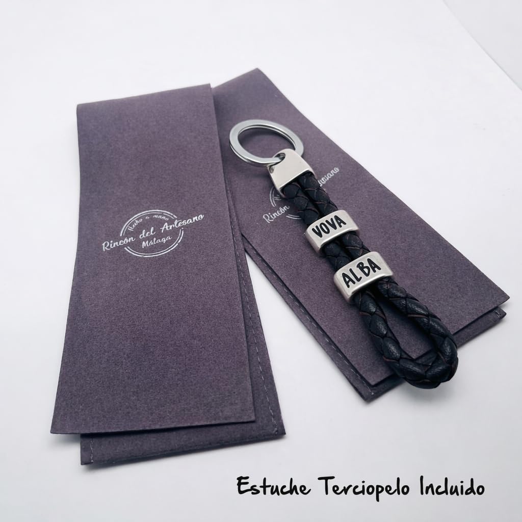 Llavero con Nombres en Cuero Nacional y Zamak Baño Plata – Modelo Terminal