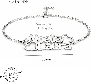 Pulsera Doble Nombre y Corazones Personalizada en Plata 925 – Modelo Pulsera Doble N.C