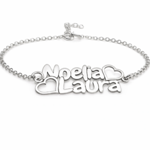 Pulsera Doble Nombre y Corazones Personalizada en Plata 925 – Modelo Pulsera Doble N.C
