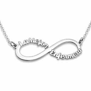 Collar infinito “La mejor enfermera” en plata de ley 925. Medidas: 37x12mm | Colgante homenaje sanitario | Detalle para profesionales de la salud. Modelo La Mejor Enfermera.